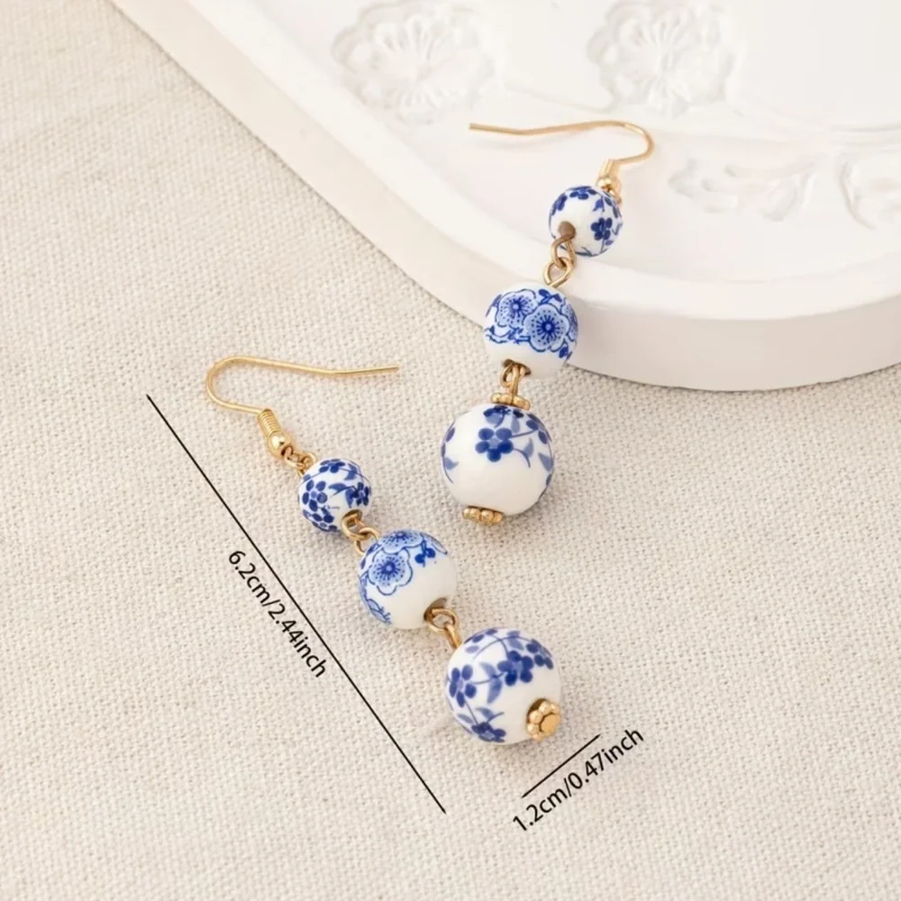 NEW ! Elegant Blue and White Dangle Earrings. 💙 Birthday Gift. Holiday gift